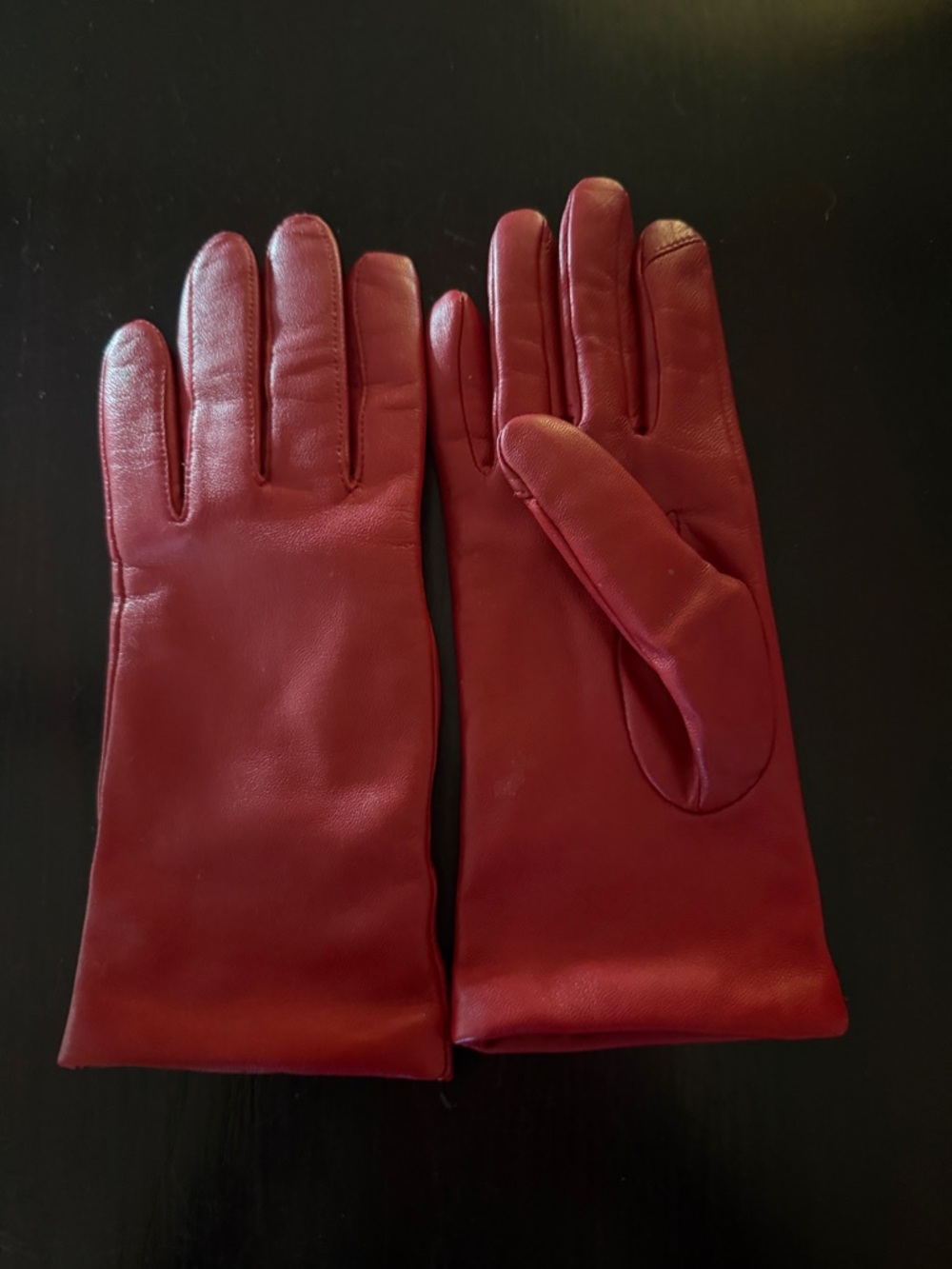 Lands End Women’s  Genuine Red Leather Gloves Cashmere Lining Size M